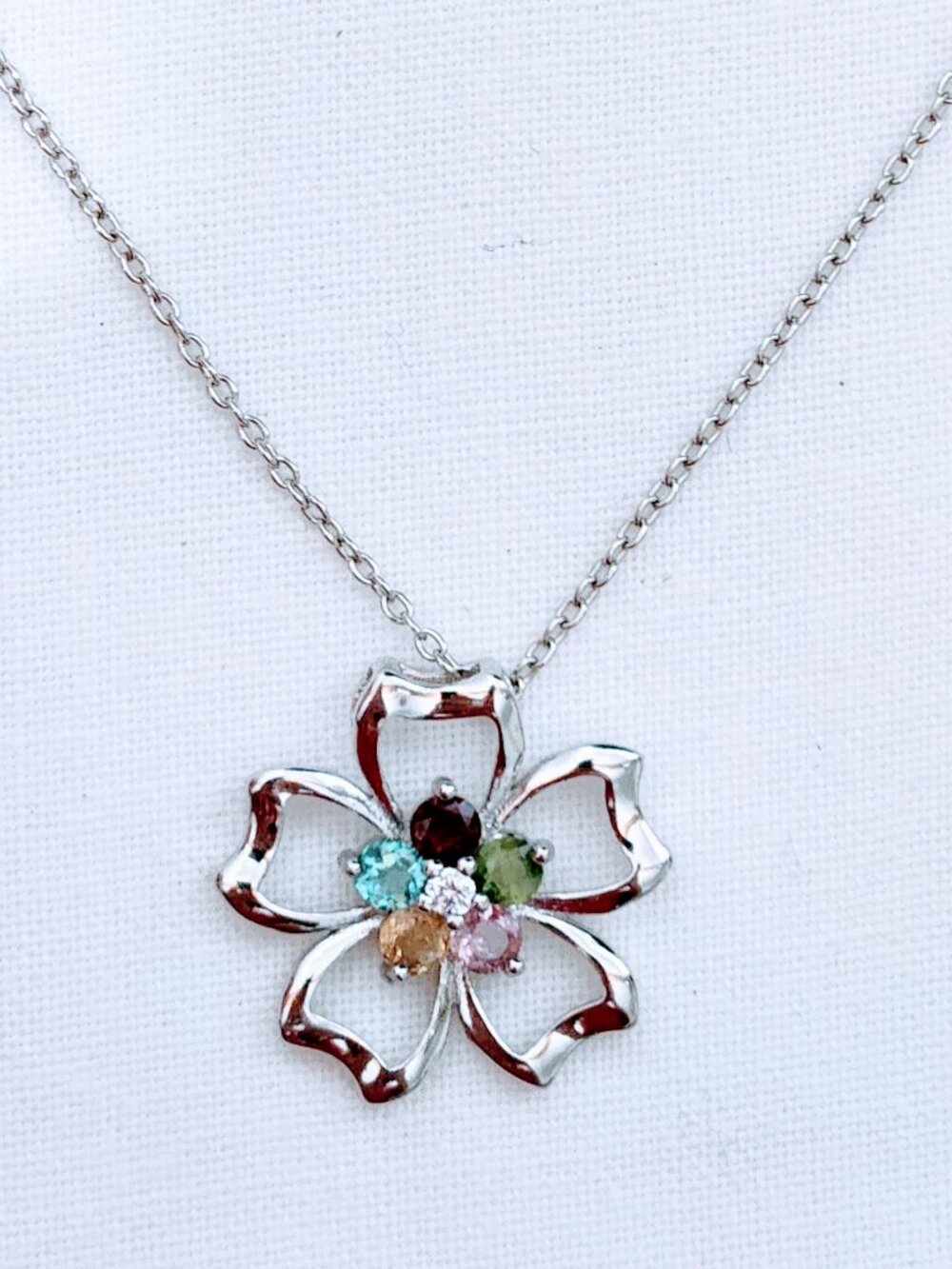 Effy 925 Sterling Silver Multi-Gemstone Flower Necklace - Picture 6 of 6